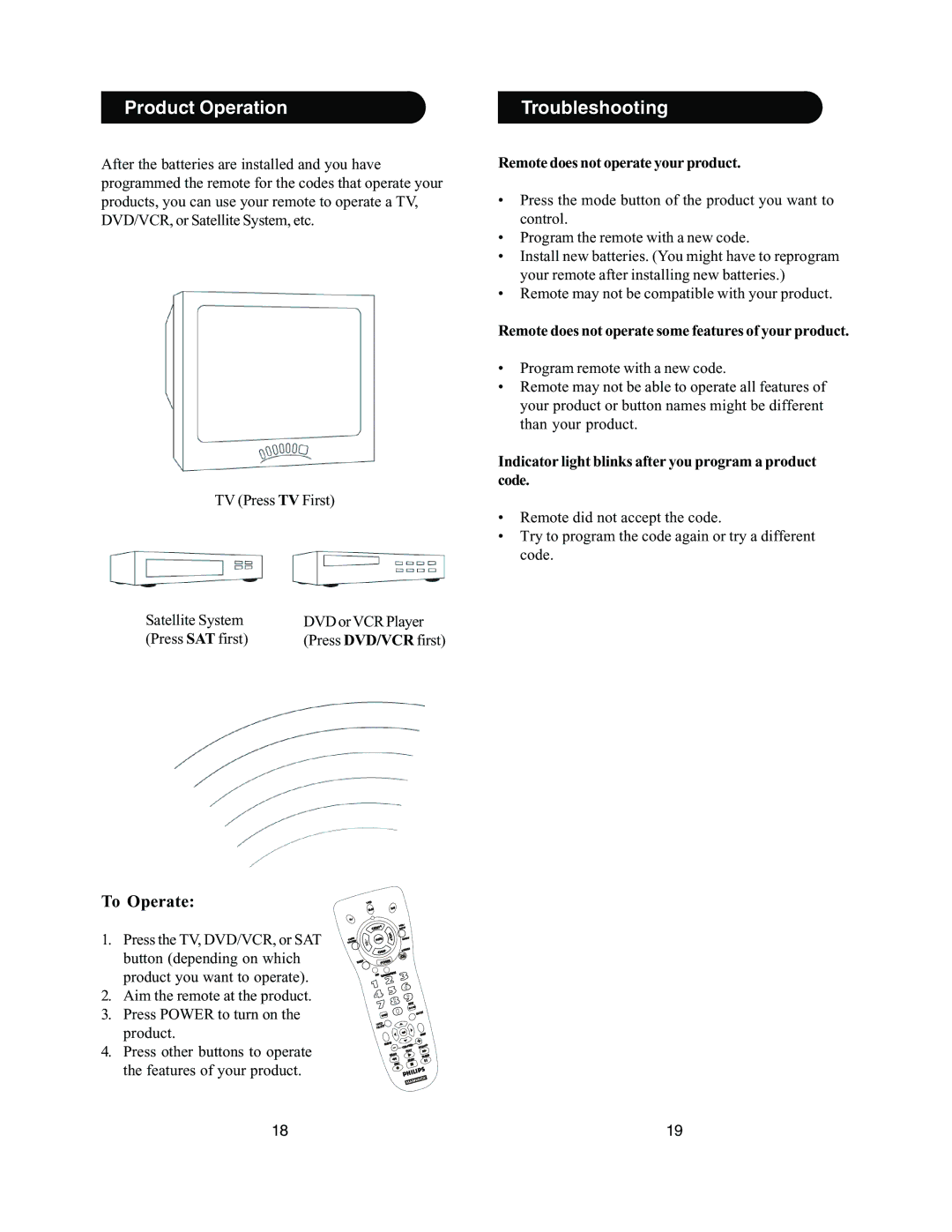 Philips PM335 manual Product Operation, Troubleshooting 