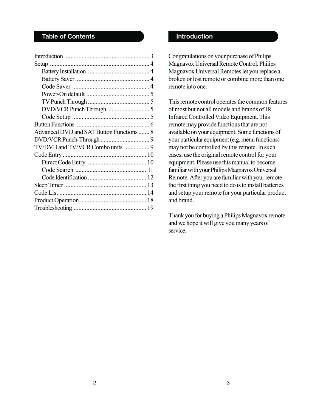 Philips PM335 manual Table of Contents Introduction 