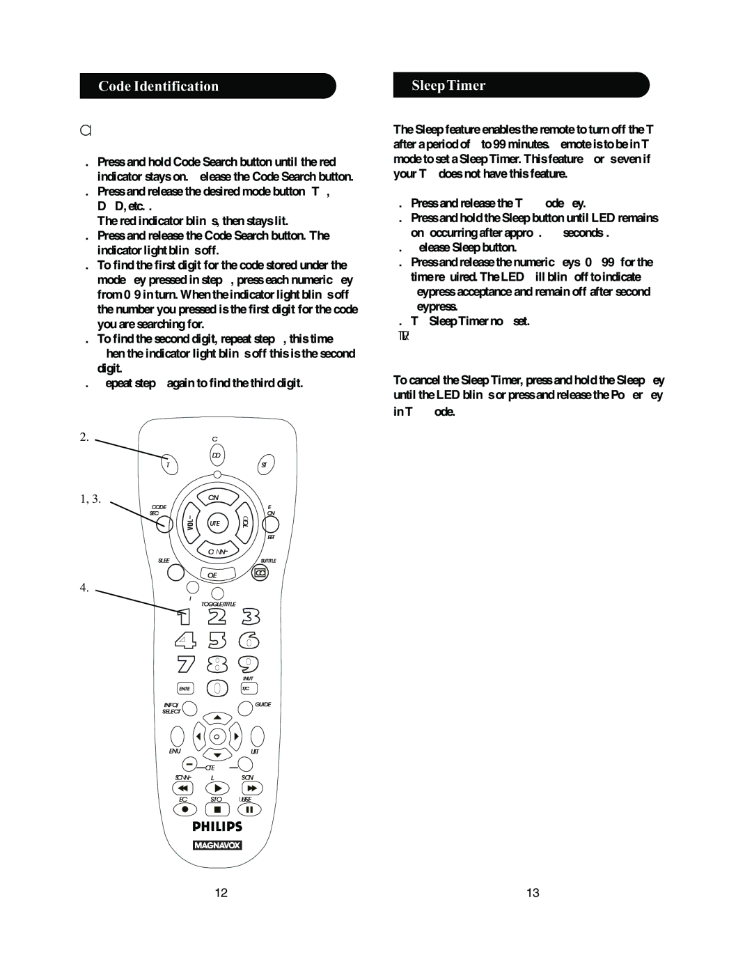 Philips PM335 manual Code Identification, Sleep Timer 