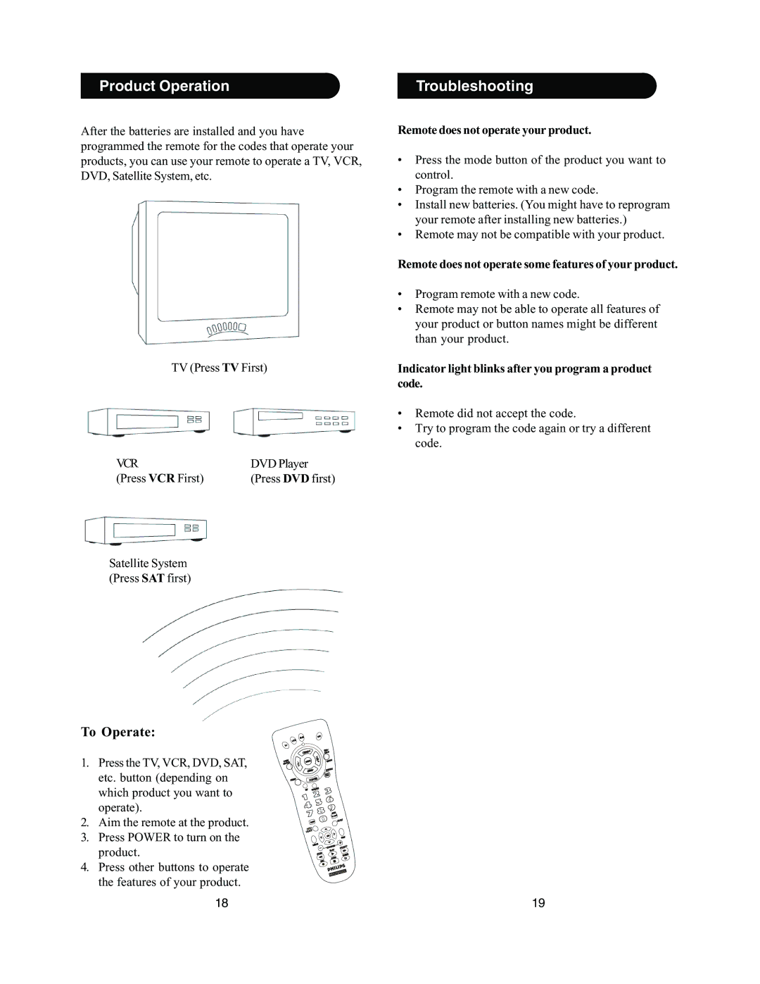 Philips PM435 manual Product Operation, Troubleshooting 