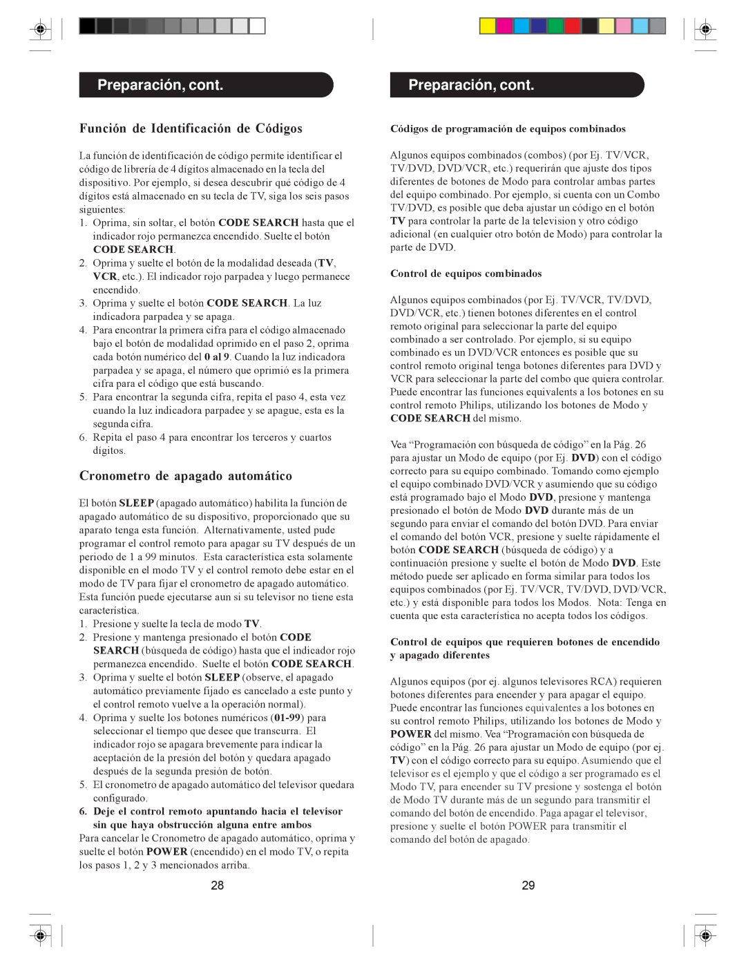 Philips PM601S, pm625S manual Función de Identificación de Códigos, Cronometro de apagado automático 