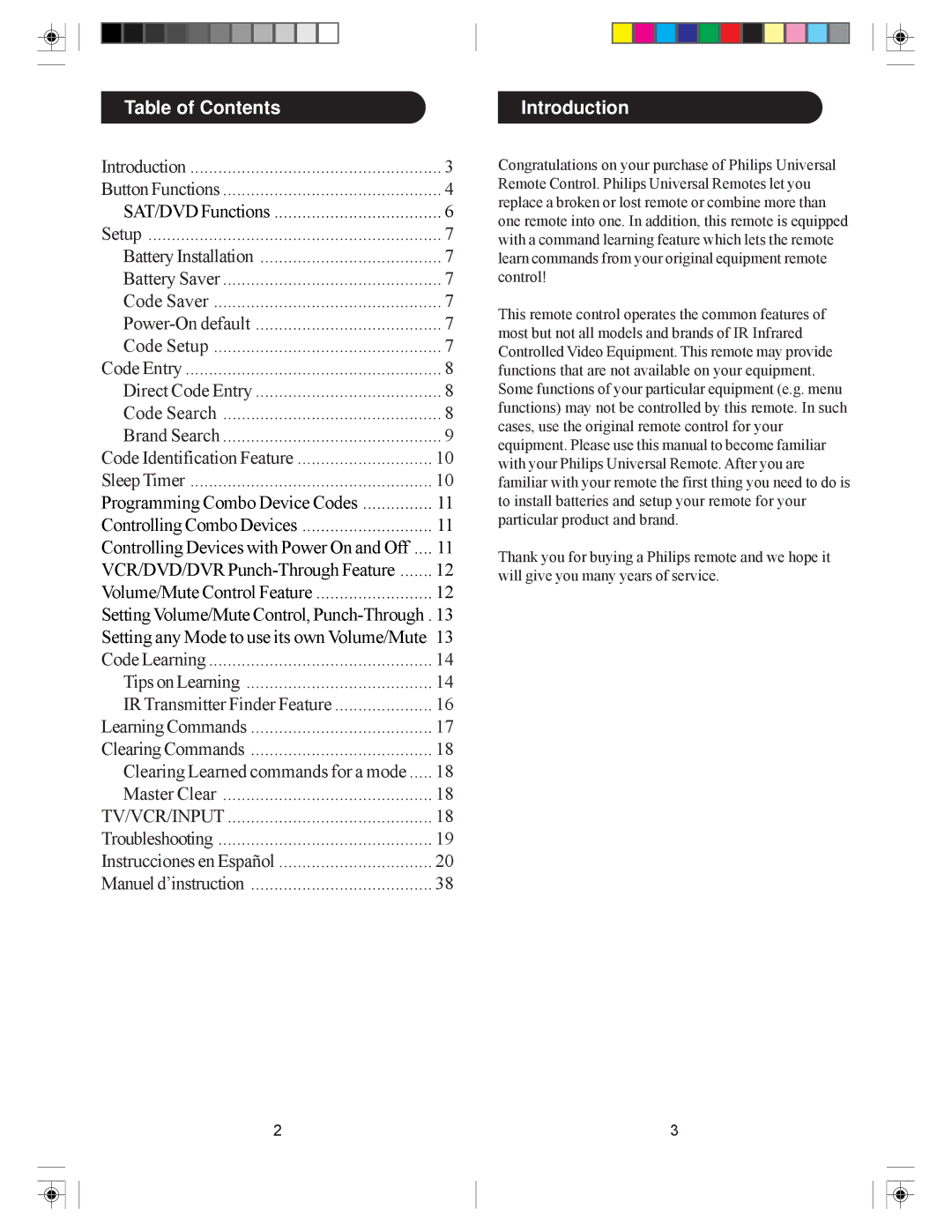 Philips pm625S, PM601S manual Table of Contents, Introduction 