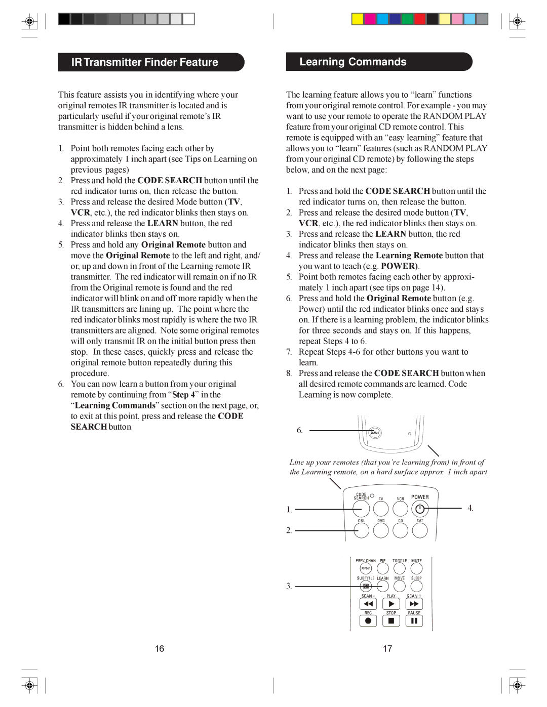 Philips PM601S, pm625S manual IR Transmitter Finder Feature Learning Commands 