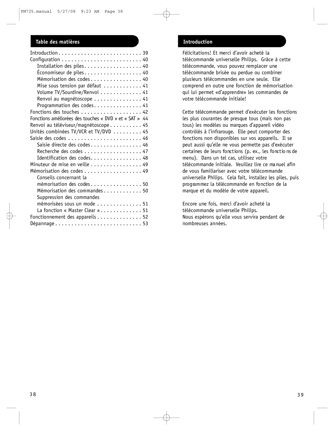 Philips PM725S, P725S manual Table des matières, Conseils concernant la 