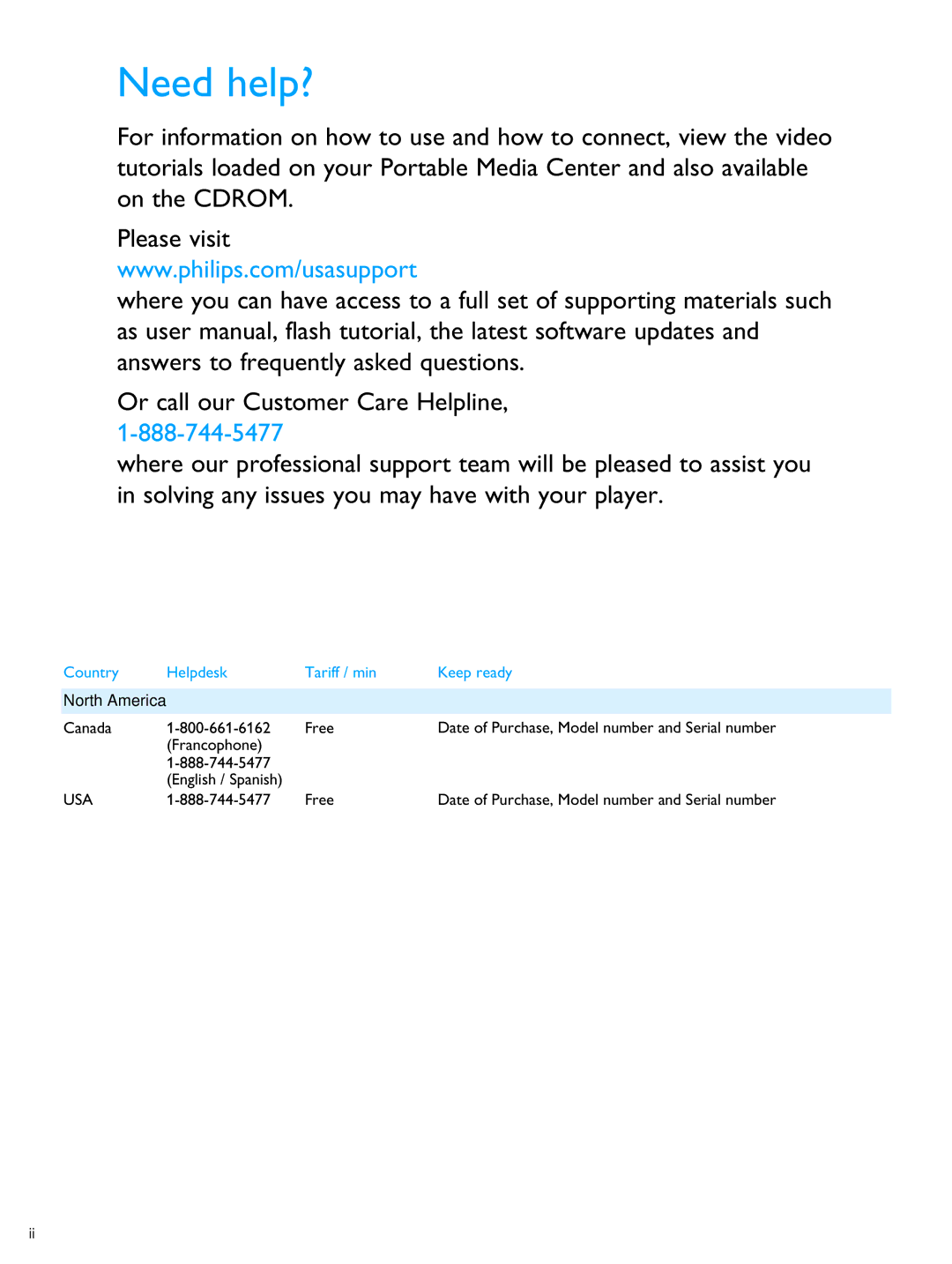 Philips PMC7230 user manual Need help?, North America 