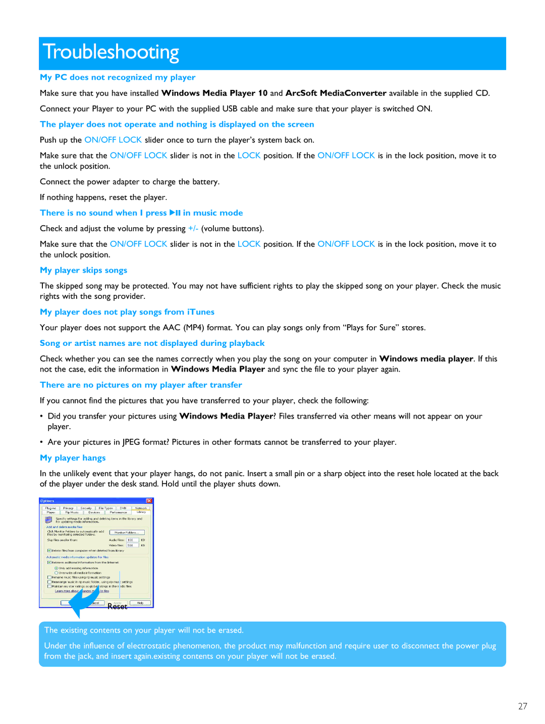 Philips PMC7230 user manual Troubleshooting 