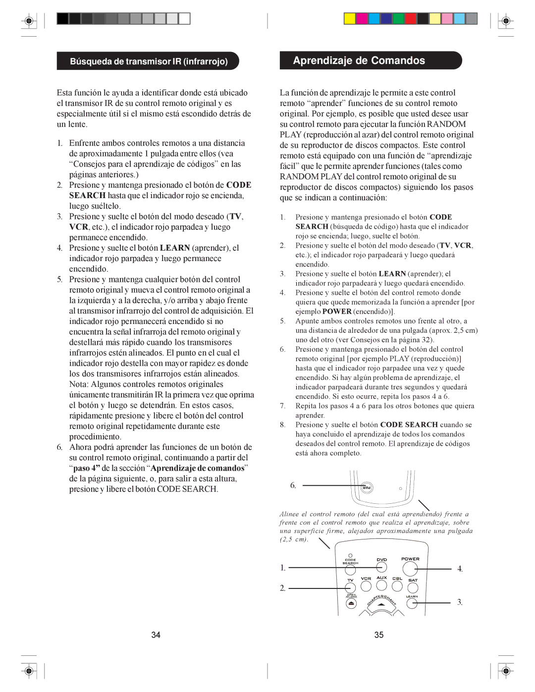 Philips pmdvd6 manual Aprendizaje de Comandos, Búsqueda de transmisor IR infrarrojo 