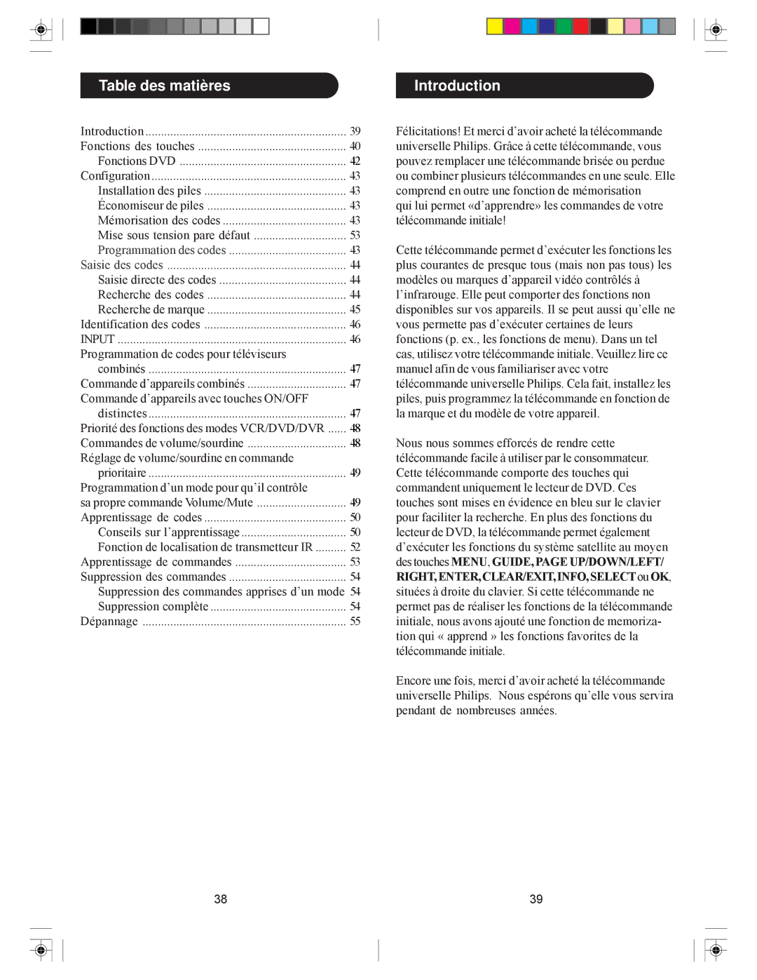 Philips pmdvd6 manual Table des matières, Input 