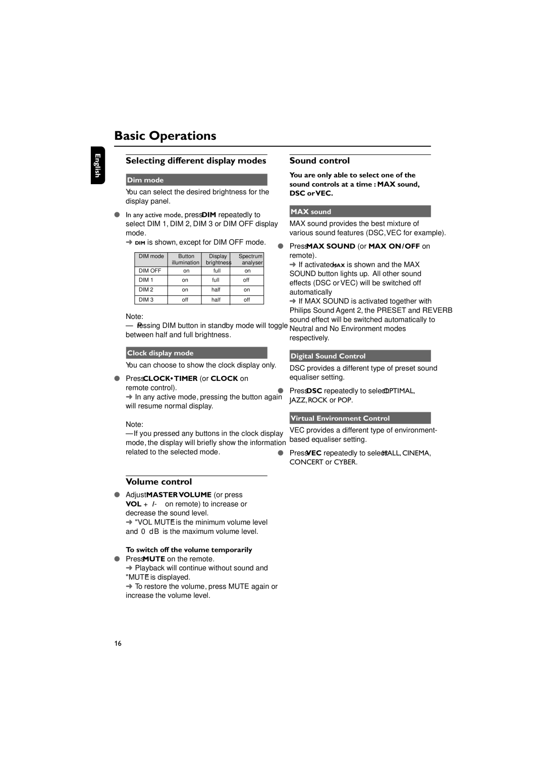 Philips pmn manual Selecting different display modes, Sound control, Volume control 