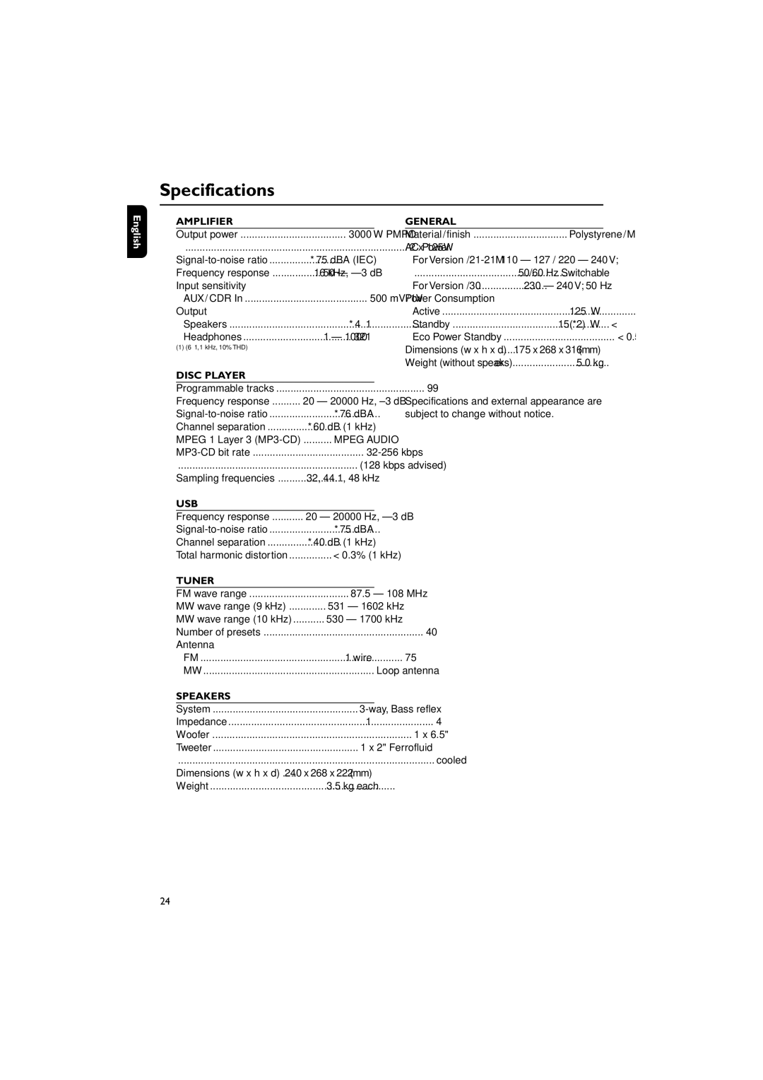 Philips pmn manual Specifications 