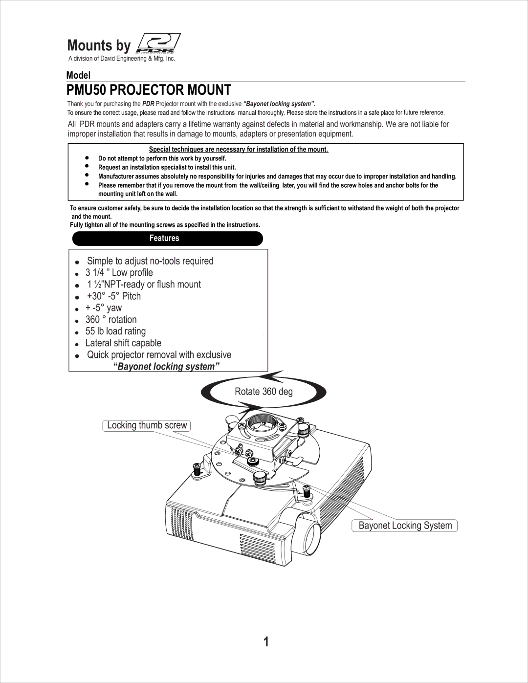 Philips PMU50 warranty Mounts by, Model 