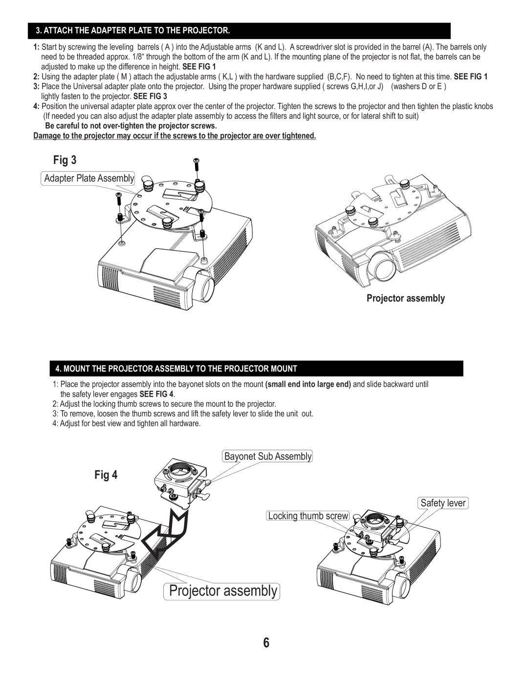 Philips PMU50 warranty Projector assembly, Attach the Adapter Plate to the Projector 