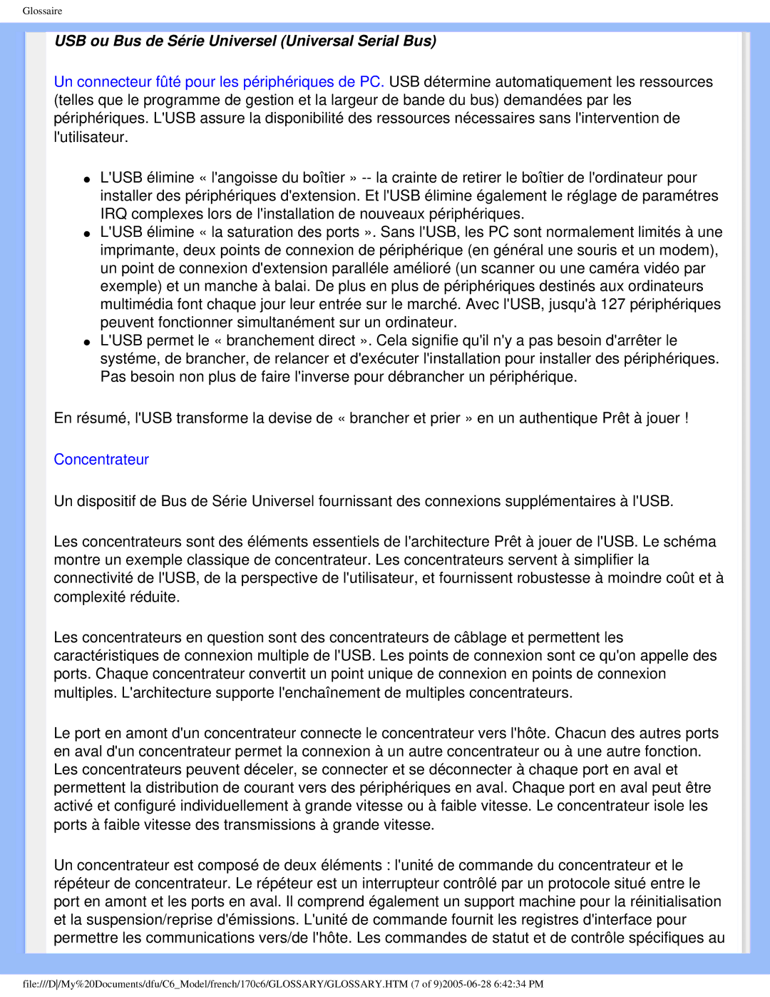 Philips T-42107, PN-89, PN-93, E-06251 user manual USB ou Bus de Série Universel Universal Serial Bus 