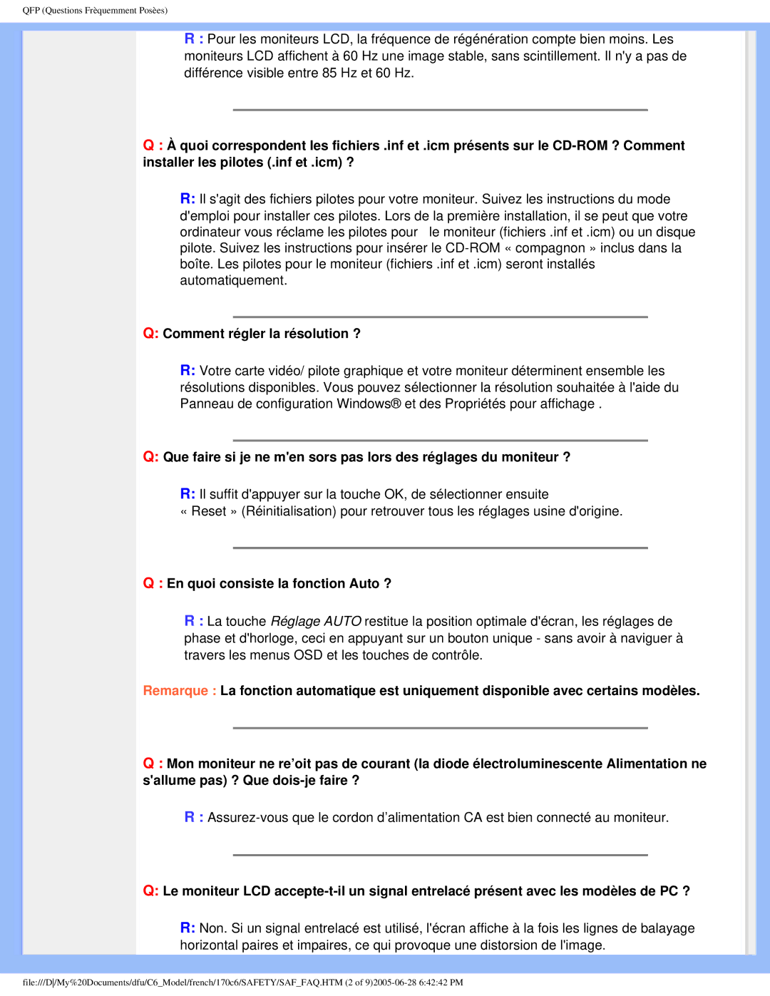 Philips PN-89, PN-93, T-42107, E-06251 user manual Comment régler la résolution ?, En quoi consiste la fonction Auto ? 