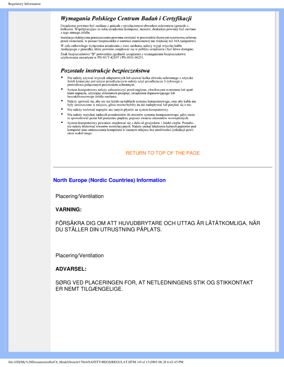 Philips PN-89, PN-93, T-42107, E-06251 user manual North Europe Nordic Countries Information, Varning 