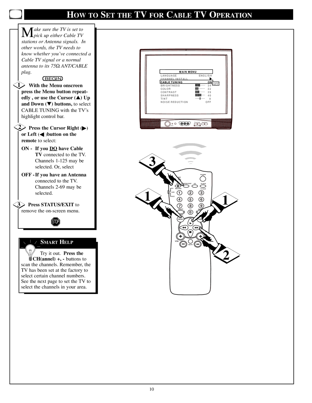 Philips PPC927C1, PPC932C1, PA9032C1, PA9019C1, PA9027C1 HOW to SET the TV for Cable TV Operation, OFF If you have an Antenna 