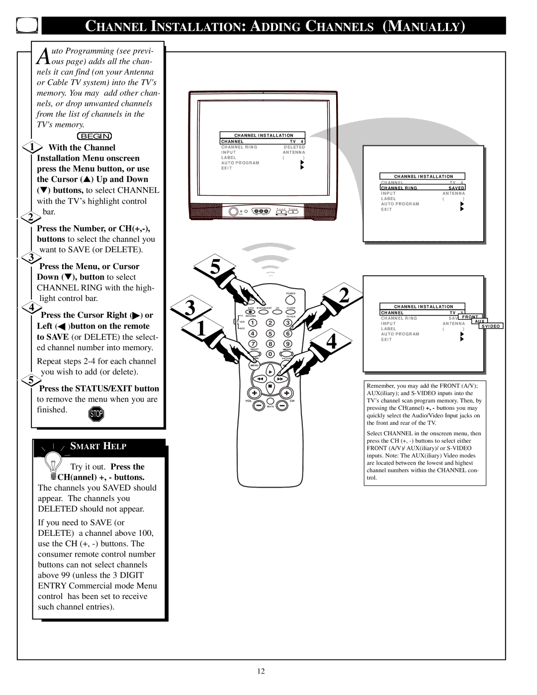 Philips PA9032C1, PPC927C1, PPC932C1, PA9019C1, PA9027C1 manual Channel Installation Adding Channels Manually 