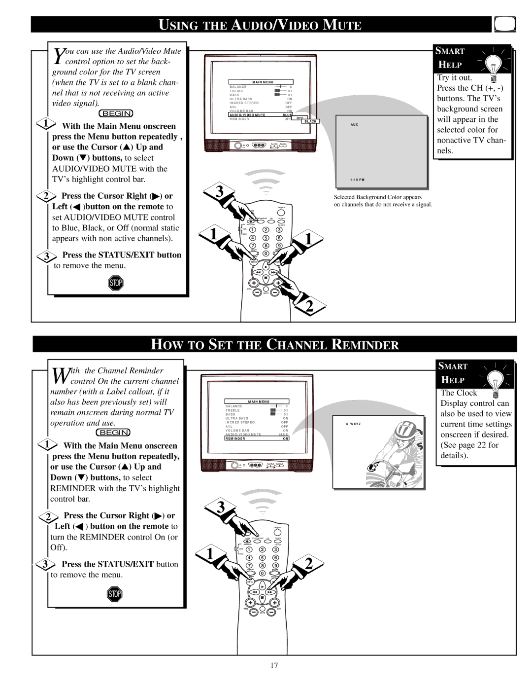 Philips PA9032C1, PPC927C1, PPC932C1, PA9019C1, PA9027C1 manual Using the AUDIO/VIDEO Mute, HOW to SET the Channel Reminder 