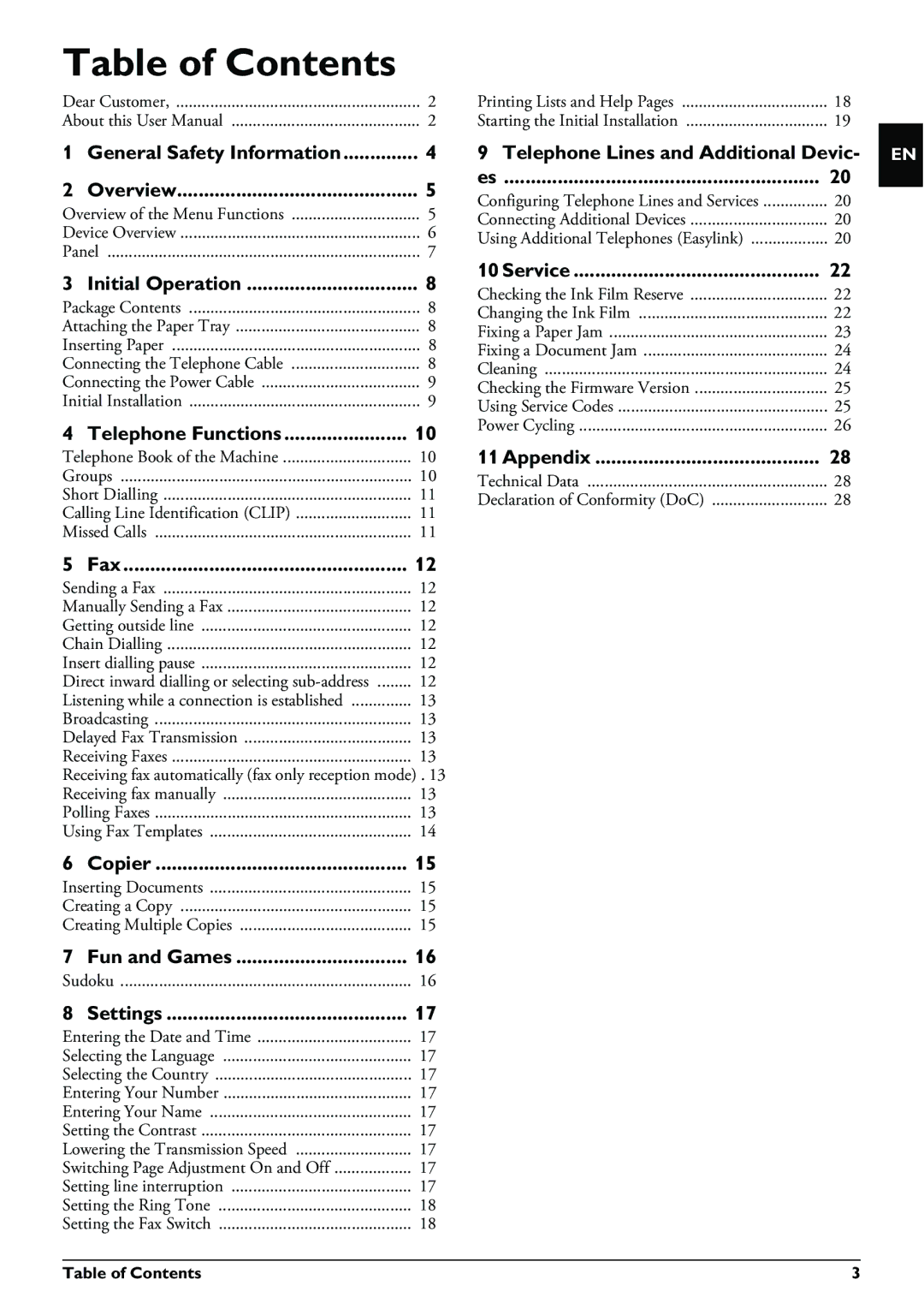 Philips PPF 620 user manual Table of Contents 