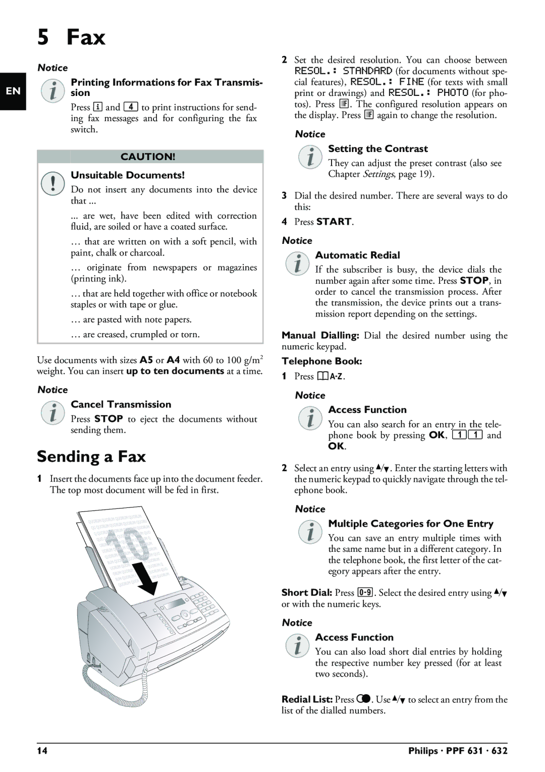 Philips PPF 631 user manual Sending a Fax 