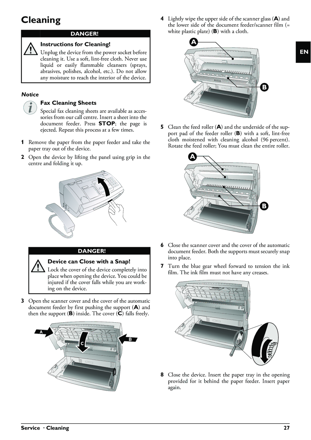 Philips PPF 631 user manual Instructions for Cleaning, Fax Cleaning Sheets 