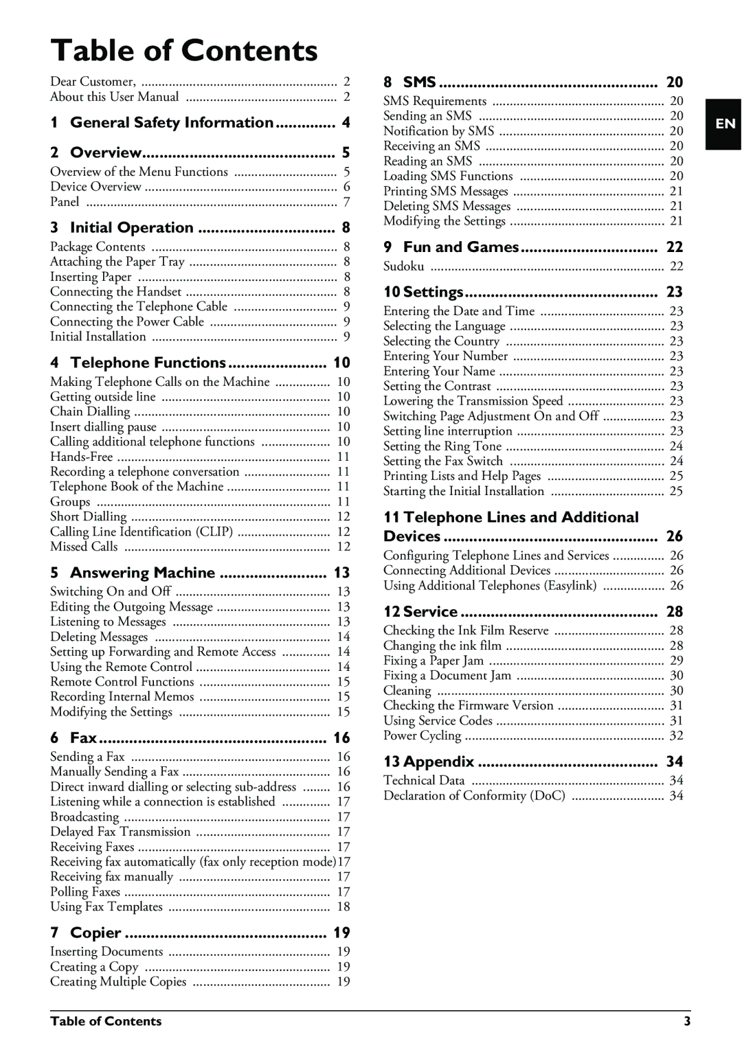 Philips PPF 632 user manual Table of Contents 