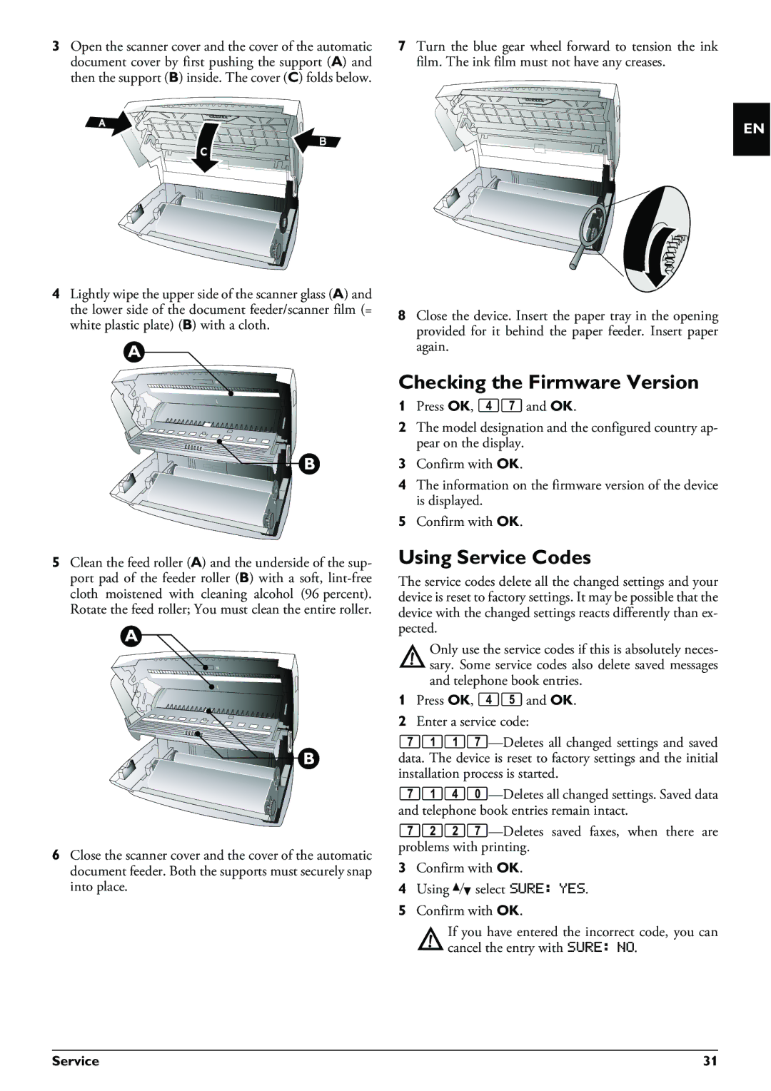 Philips PPF 632 user manual Checking the Firmware Version, Using Service Codes 