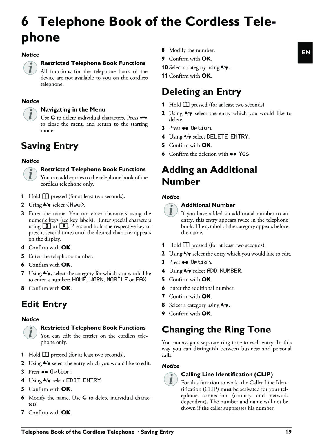 Philips PPF 650 user manual Telephone Book of the Cordless Tele- phone, Adding an Additional Number, Changing the Ring Tone 