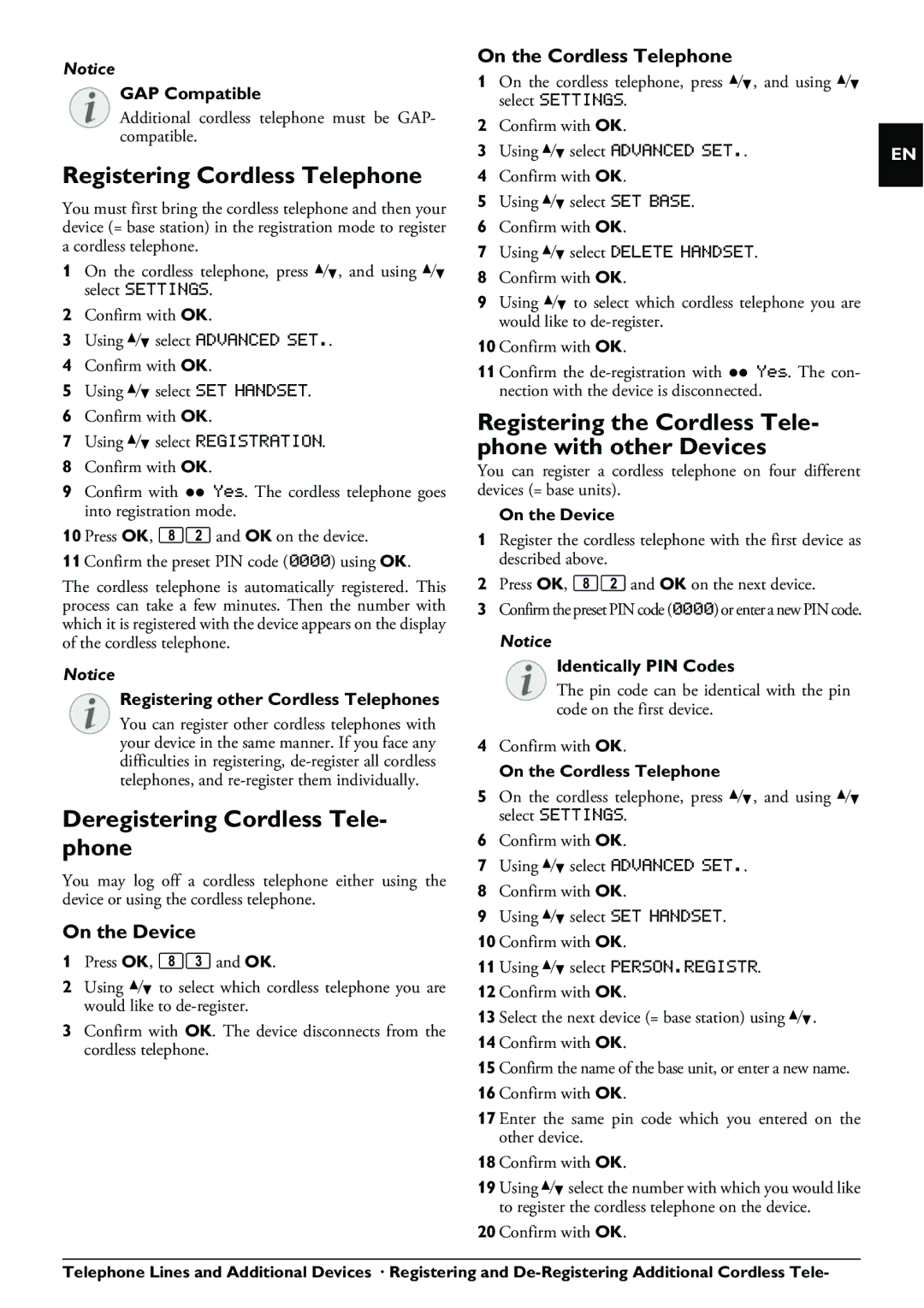 Philips PPF 650 user manual Registering Cordless Telephone, Deregistering Cordless Tele- phone, On the Device 