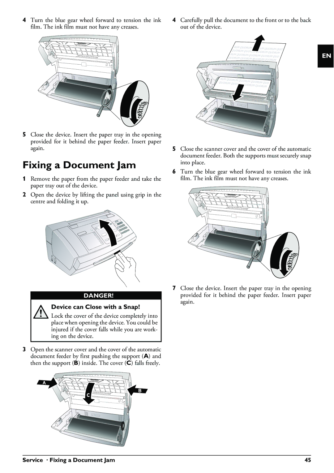 Philips PPF 650 user manual Service · Fixing a Document Jam 