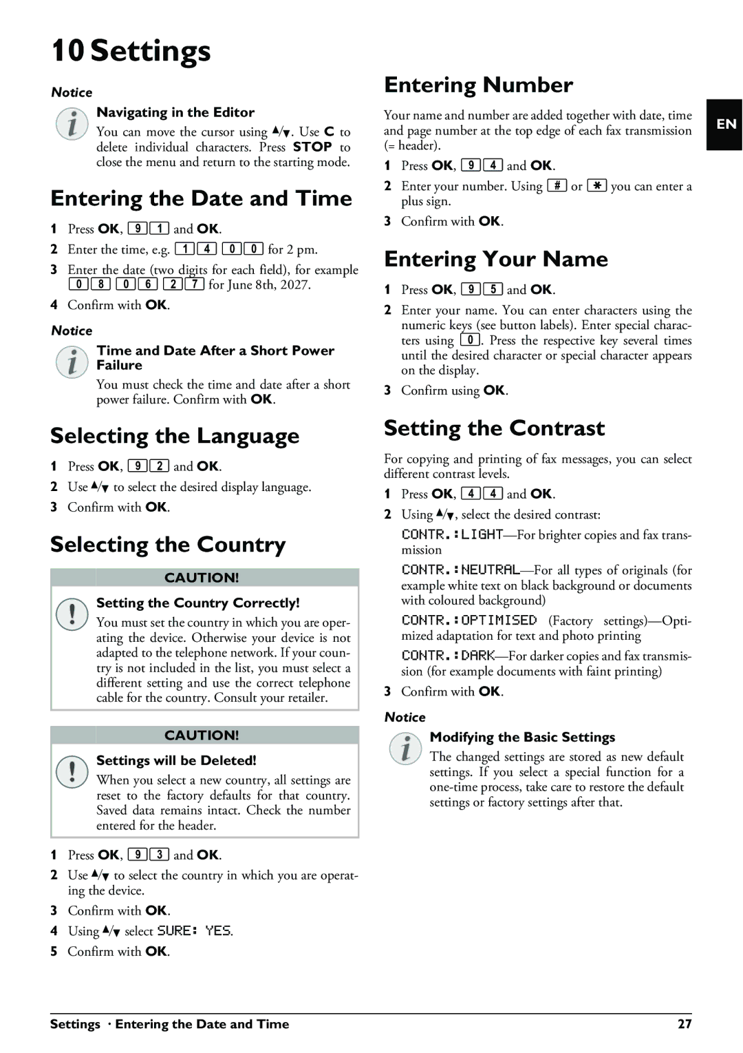 Philips PPF 675 user manual Settings 