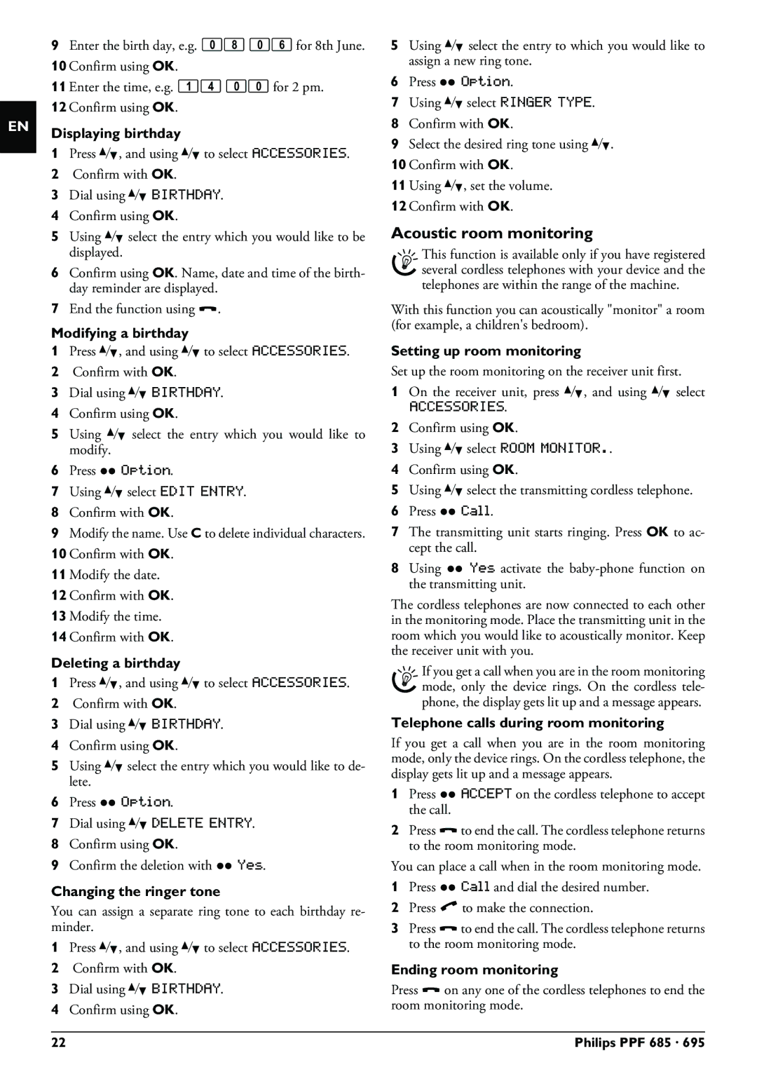 Philips PPF 685, PPF 695 user manual Acoustic room monitoring 