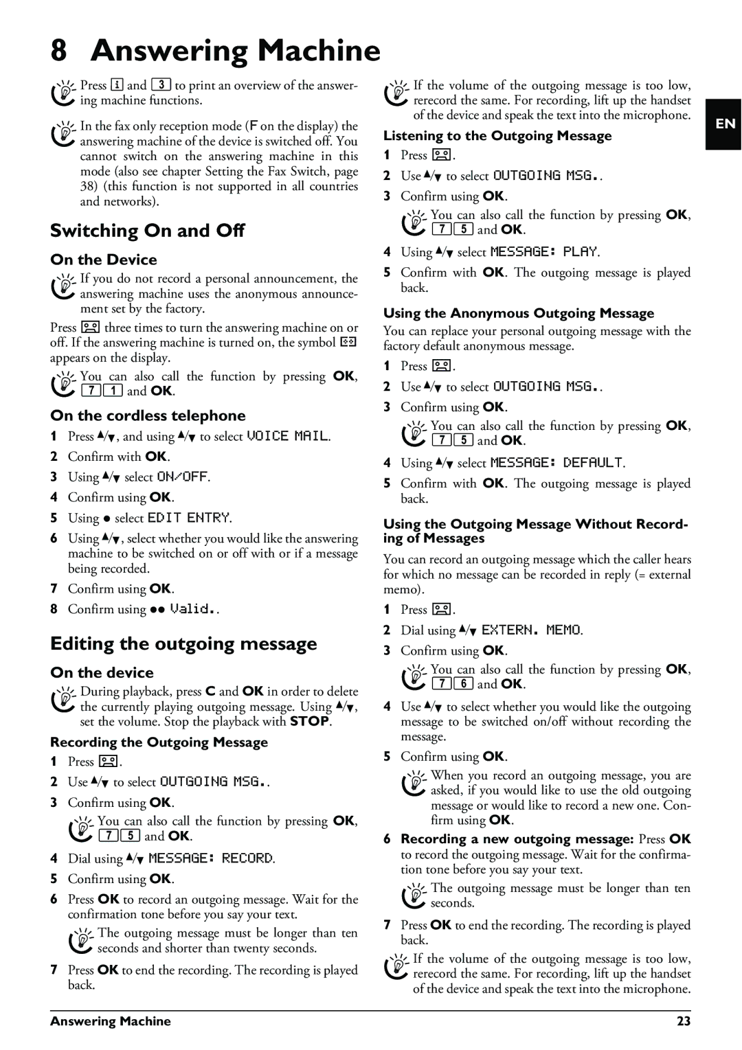 Philips PPF 695, PPF 685 user manual Answering Machine, Editing the outgoing message 