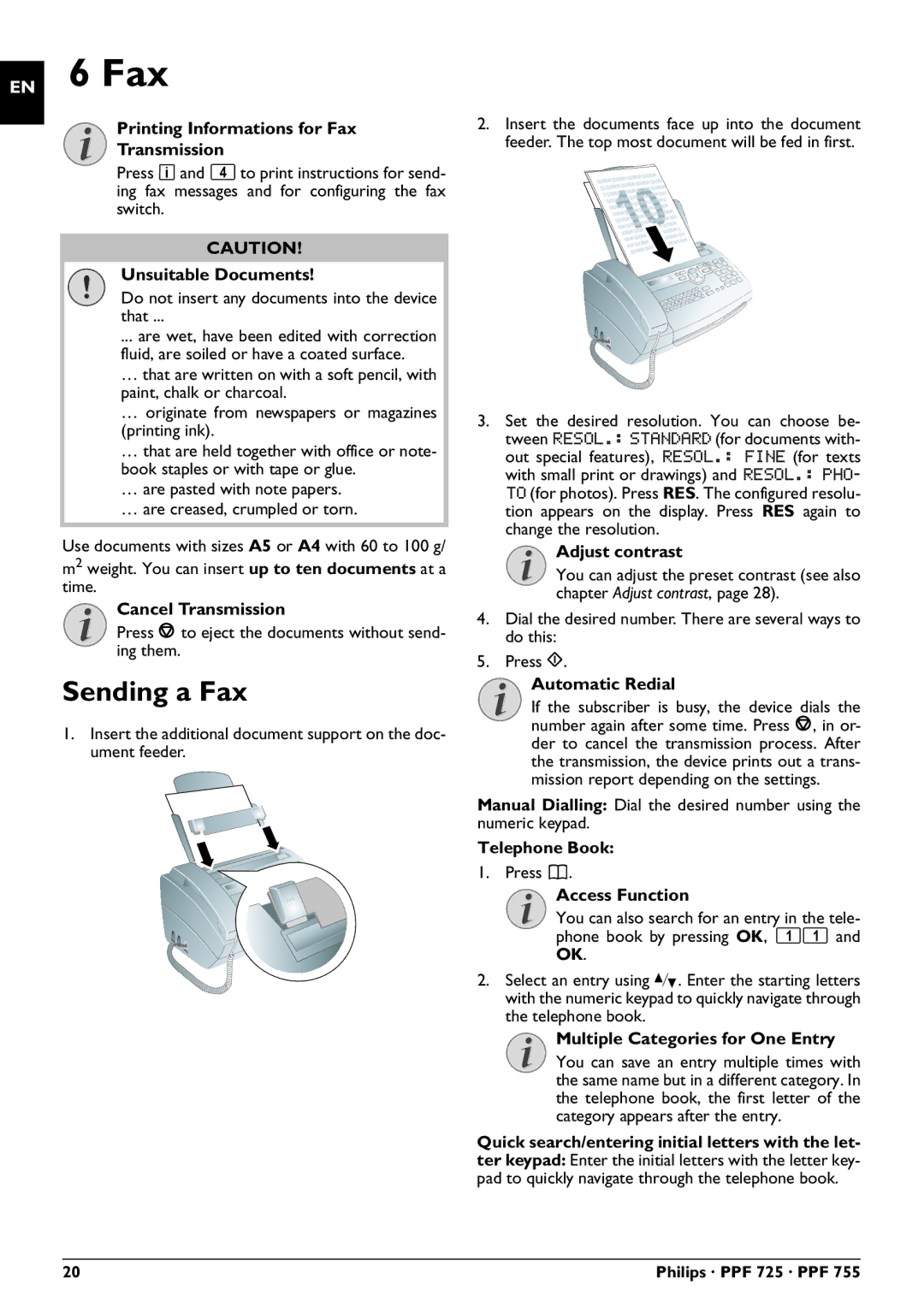 Philips PPF 755, PPF 725 user manual Sending a Fax 