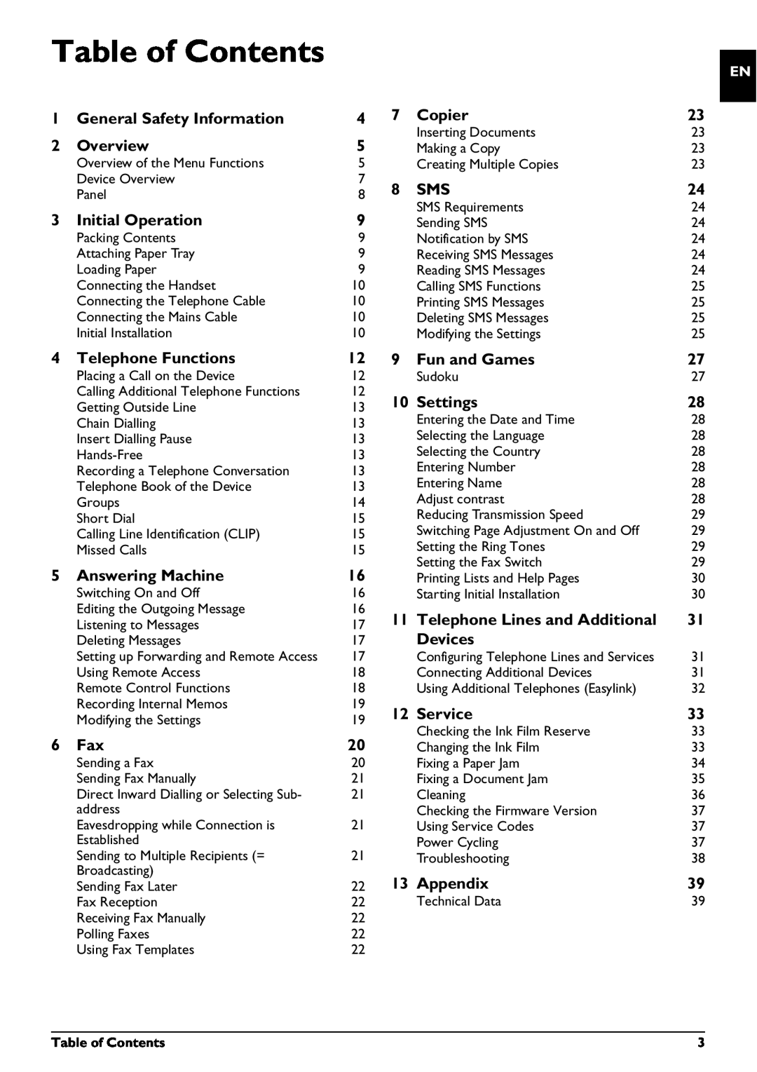 Philips PPF 725, PPF 755 user manual Table of Contents 