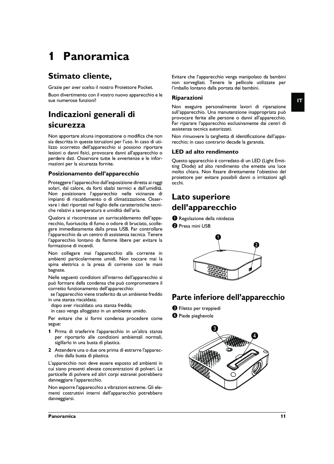 Philips PPX1020 user manual Panoramica, Stimato cliente, Indicazioni generali di sicurezza, Lato superiore dell’apparecchio 