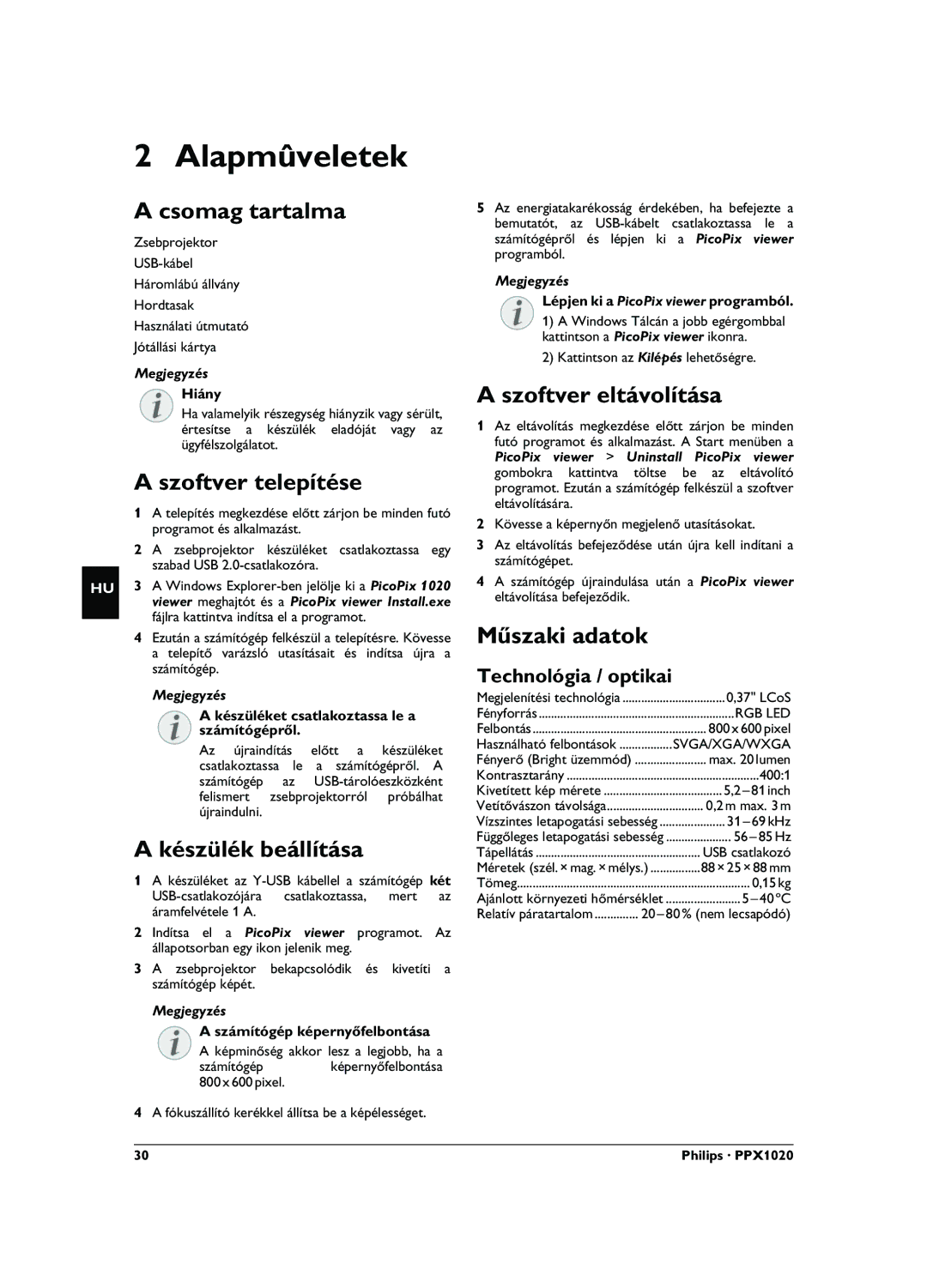 Philips PPX1020 user manual Alapmûveletek 