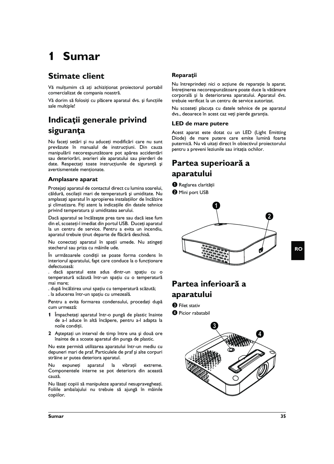 Philips PPX1020 user manual Sumar, Stimate client, Indicaţii generale privind siguranţa, Partea superioară a aparatului 