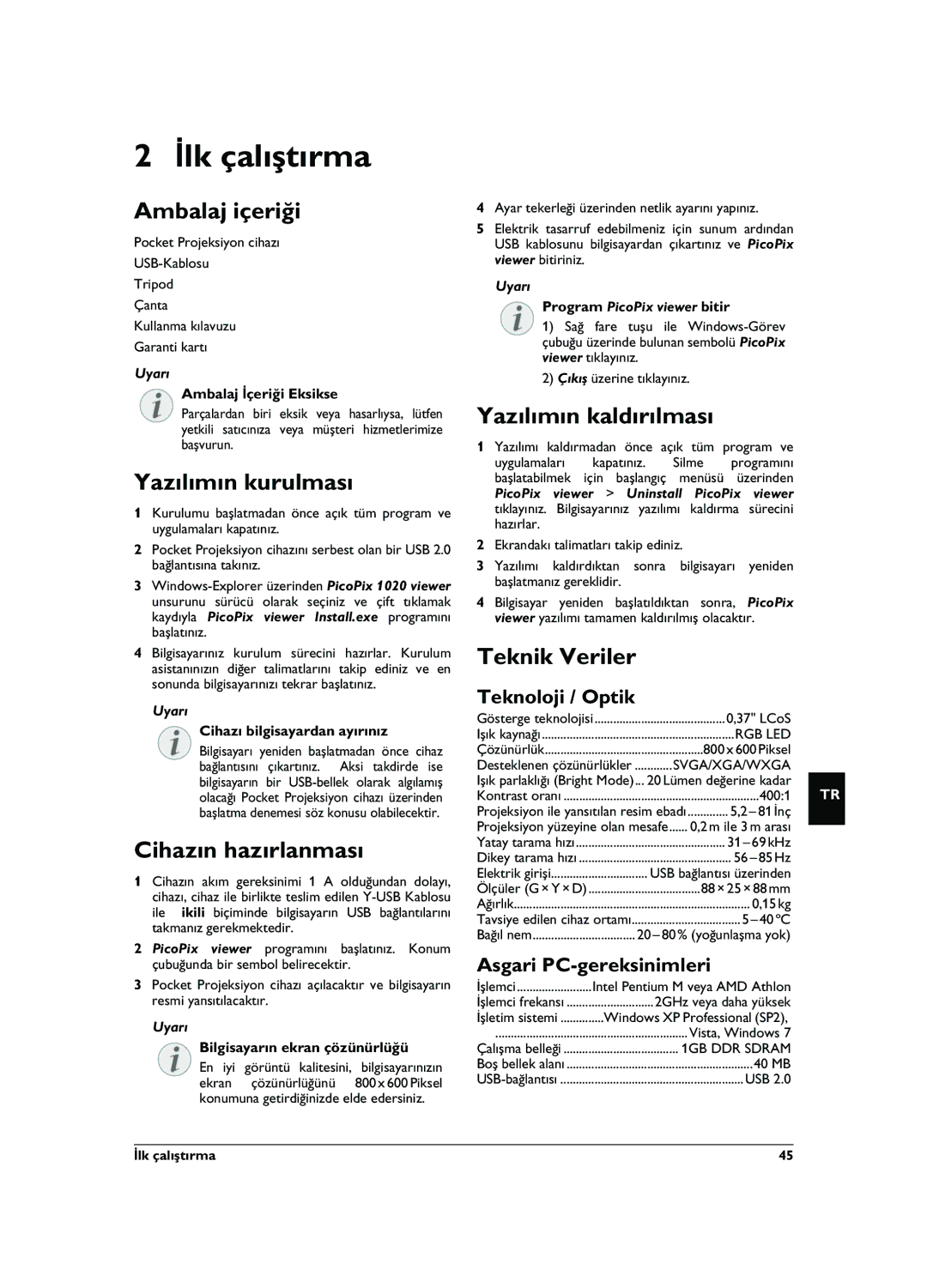 Philips PPX1020 user manual İlk çalıştırma 