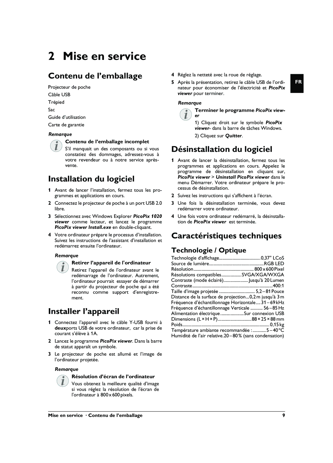 Philips PPX1020 user manual Mise en service 