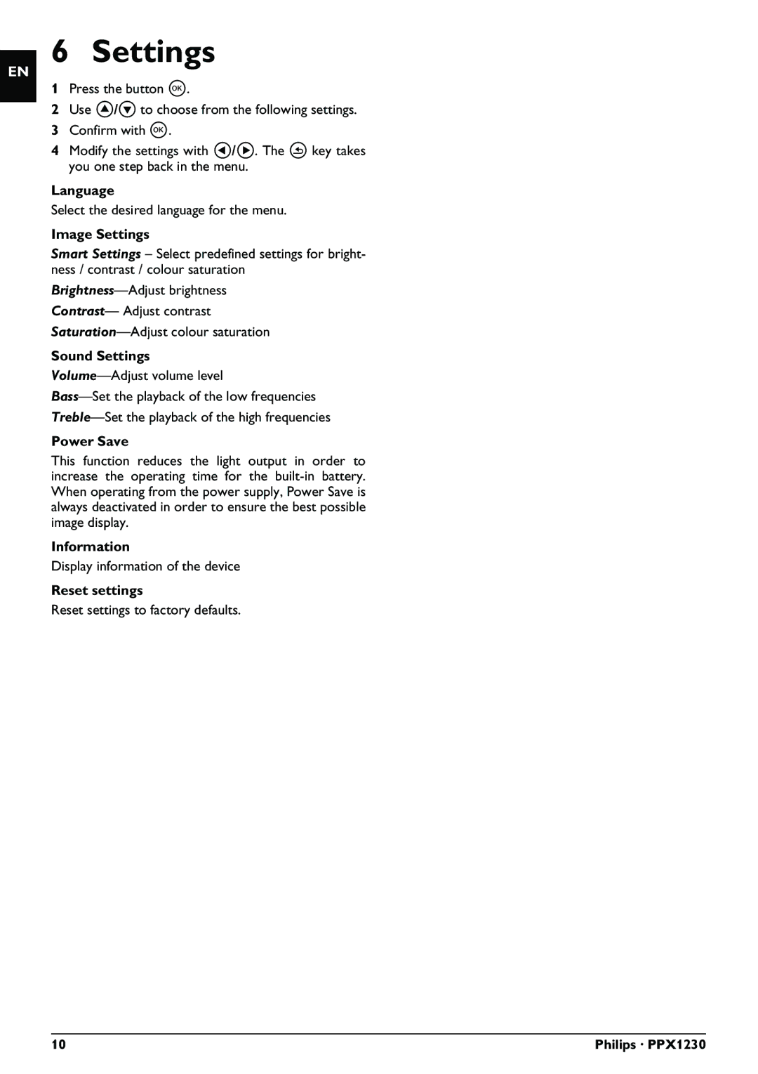 Philips PPX1230 user manual Image Settings 