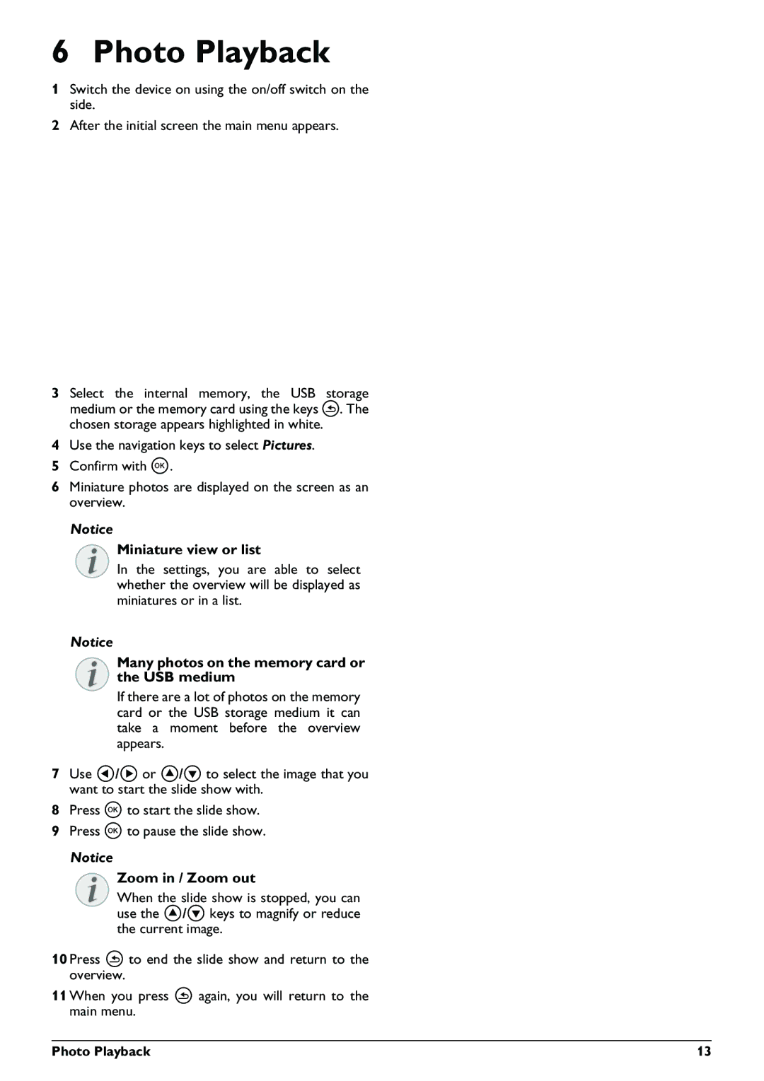 Philips PPX1430 user manual Photo Playback, Miniature view or list, Many photos on the memory card or the USB medium 