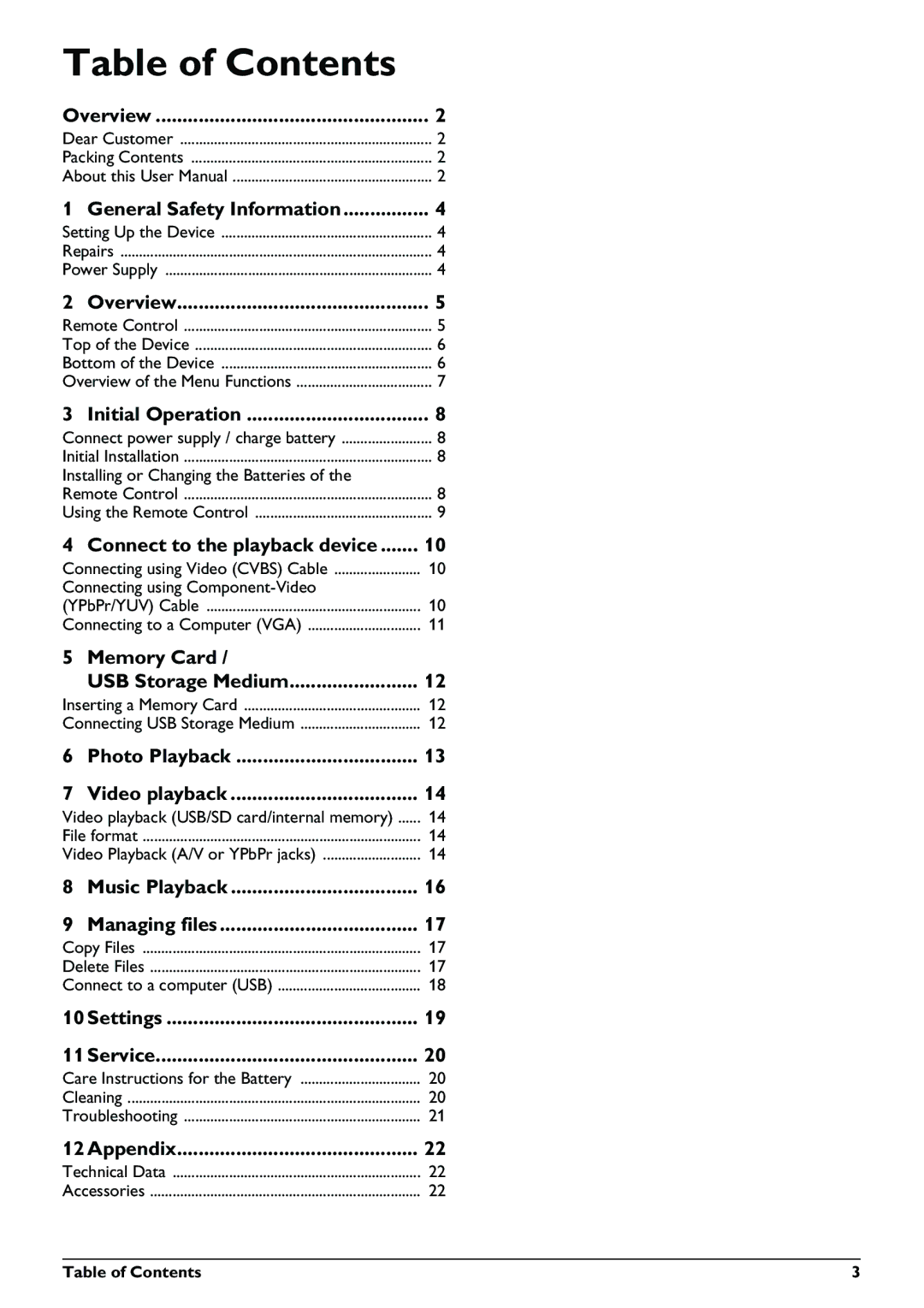 Philips PPX1430 user manual Table of Contents 