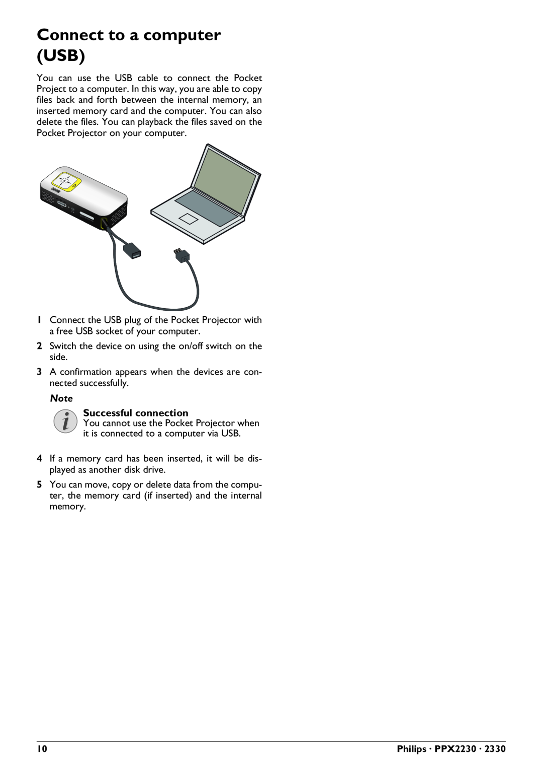 Philips PPX2330, PPX2230 user manual Connect to a computer USB, Successful connection 