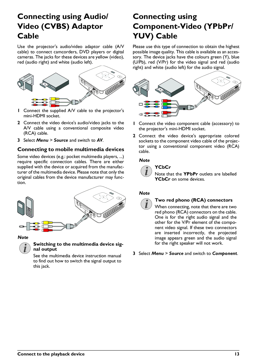 Philips PPX2450 Connecting using Audio/ Video Cvbs Adaptor Cable, Connecting using Component-Video YPbPr/ YUV Cable 