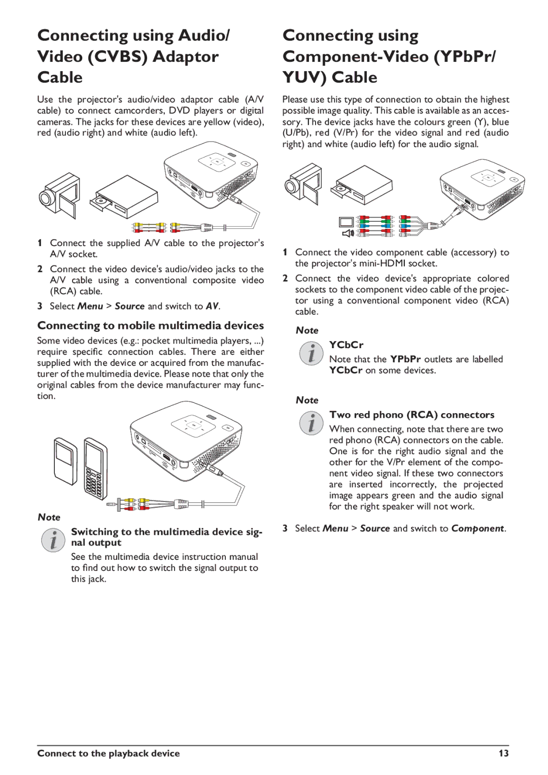 Philips PPX3410 Connecting using Audio/ Video Cvbs Adaptor Cable, Connecting using Component-Video YPbPr/ YUV Cable 