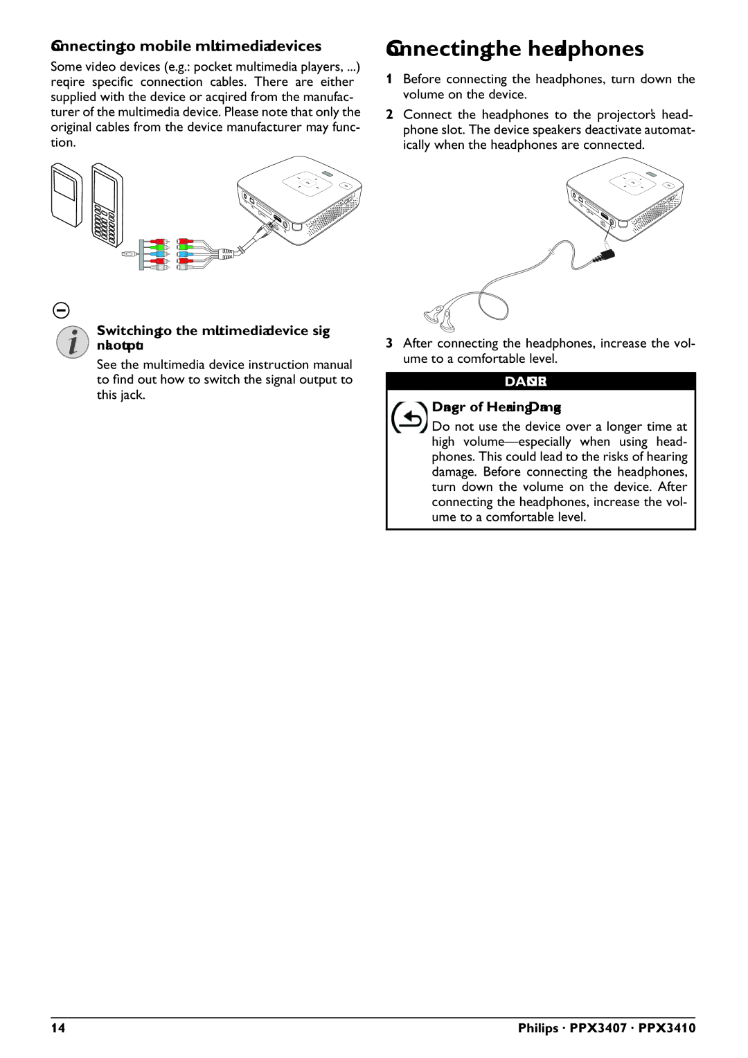 Philips PPX3407, PPX3410 user manual Connecting the headphones 