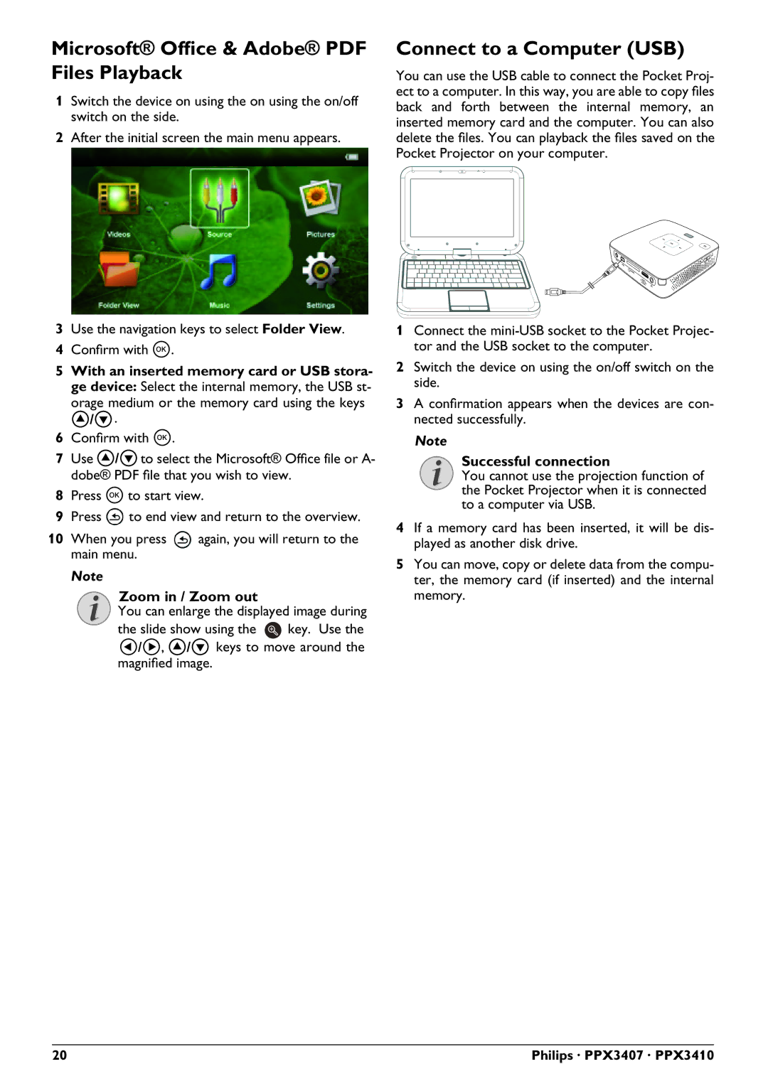 Philips PPX3407, PPX3410 user manual Connect to a Computer USB, Successful connection 