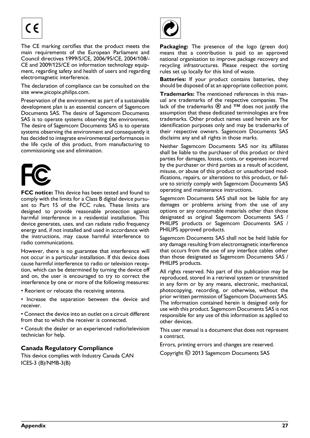 Philips PPX3410, PPX3407 user manual Canada Regulatory Compliance 