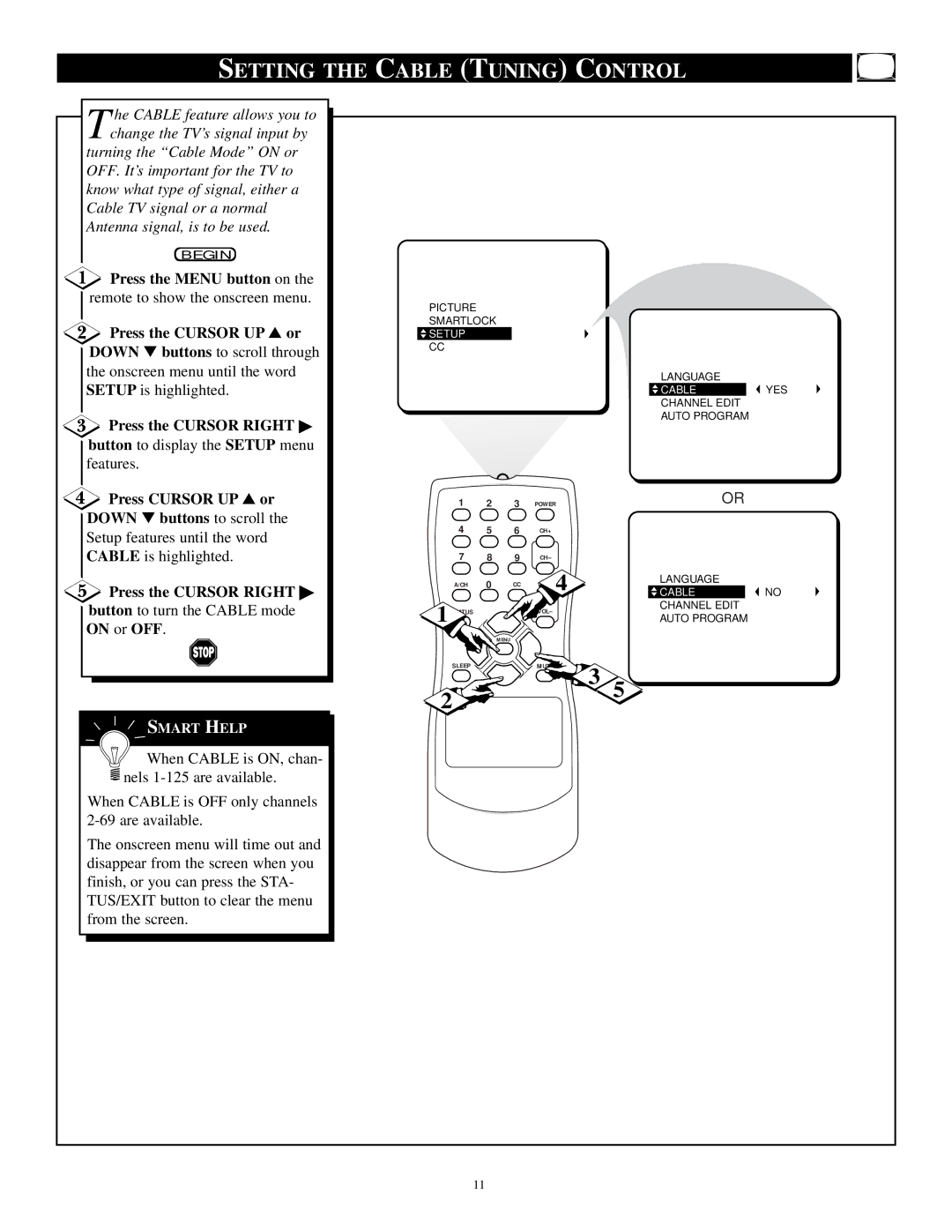 Philips PR 1906C manual Setting the Cable Tuning Control 